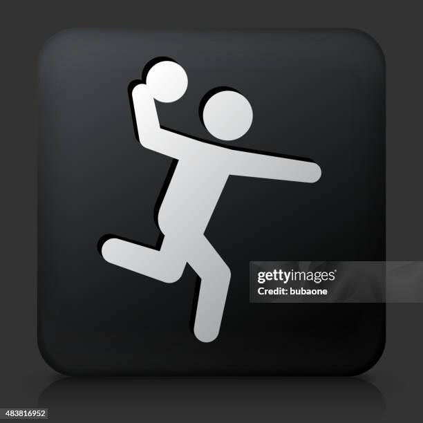 black square button with dodgeball icon - dodgeball stock illustrations