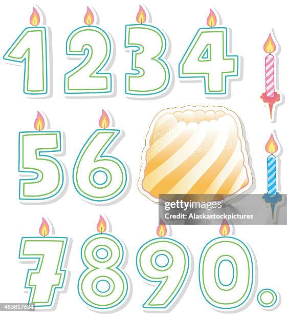 birthday cake and candles - bundt cake stock illustrations