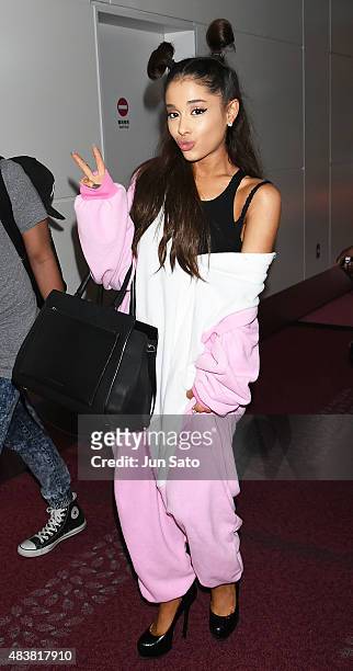 Ariana Grande is seen upon arrival at Haneda Airport on August 13, 2015 in Tokyo, Japan.