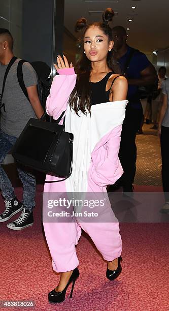 Ariana Grande is seen upon arrival at Haneda Airport on August 13, 2015 in Tokyo, Japan.