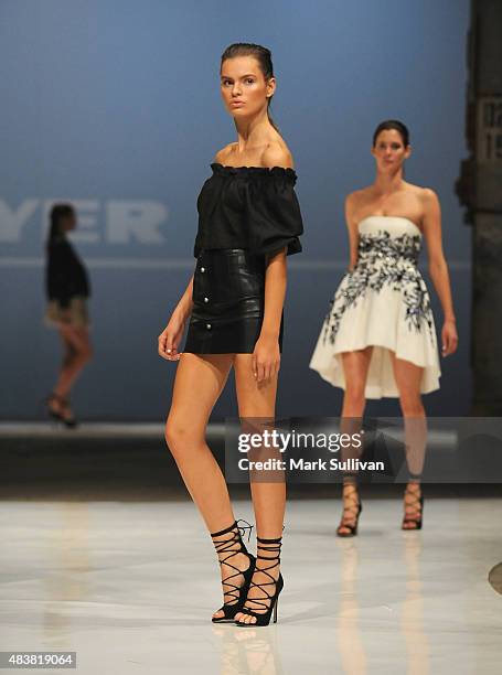 Model wearing AJE during the Myer Spring 2015 Fashion Launch on August 13, 2015 in Sydney, Australia.