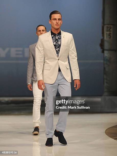 Model wearing Politix during the Myer Spring 2015 Fashion Launch on August 13, 2015 in Sydney, Australia.