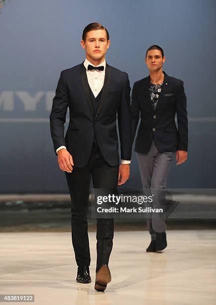 Model wearing Politix during the Myer Spring 2015 Fashion Launch on August 13, 2015 in Sydney, Australia.