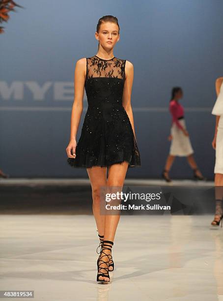 Model wearing Alex Perry during the Myer Spring 2015 Fashion Launch on August 13, 2015 in Sydney, Australia.