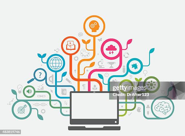 online-bildung-konzept - essgeschirr stock-grafiken, -clipart, -cartoons und -symbole