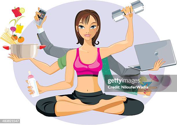 multi-tasking - busy life stock illustrations