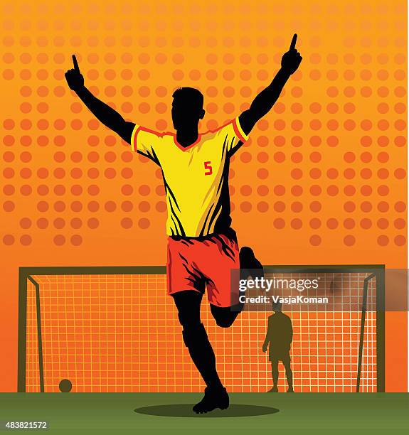 illustrations, cliparts, dessins animés et icônes de joueur de football célébrant après marquer objectif - joueur de football