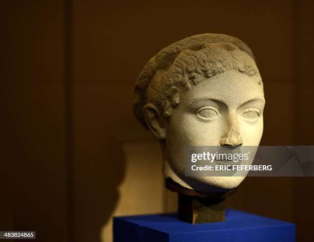 The head of a statue depicting Cleopatra , the last active pharaoh of Ancient Egypt, is displayed as part of the exhibition entitled "the myth of...