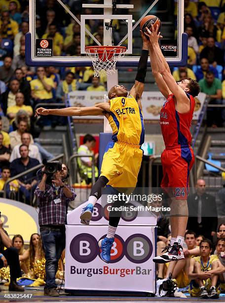 Sasha Kaun, #24 of CSKA Moscow competes withAlex Tyus, #9 of Maccabi Electra Tel Aviv in action during the 2013-2014 Turkish Airlines Euroleague Top...