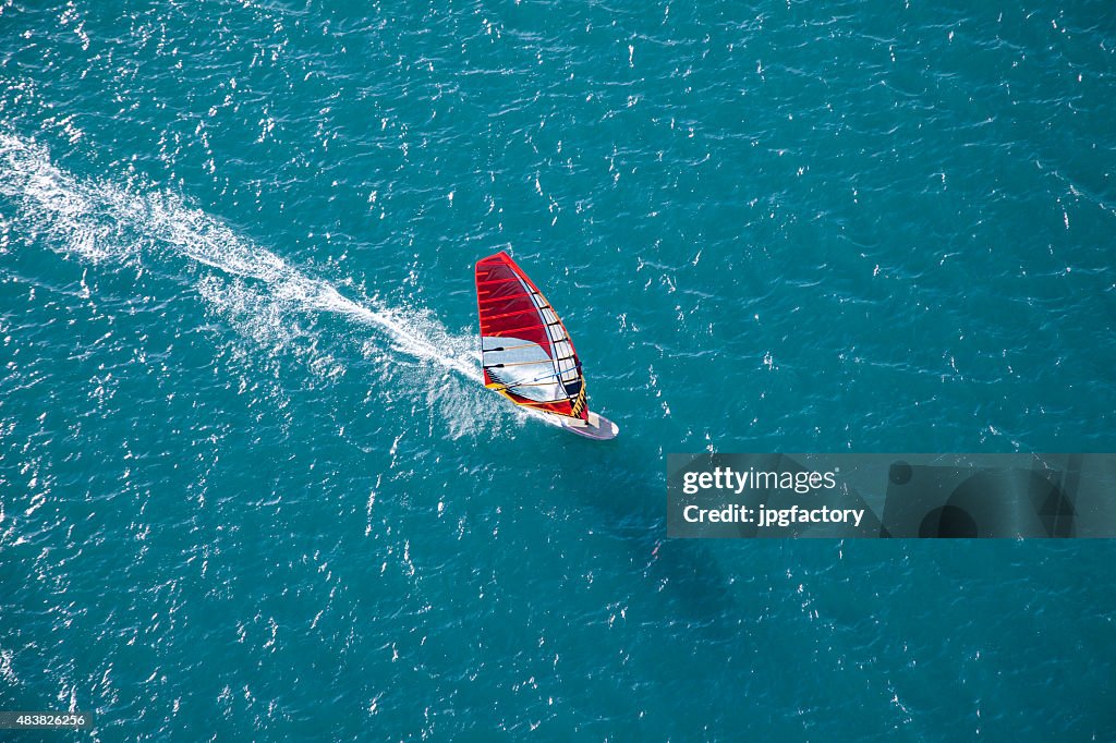 Aerial wind surfer on action