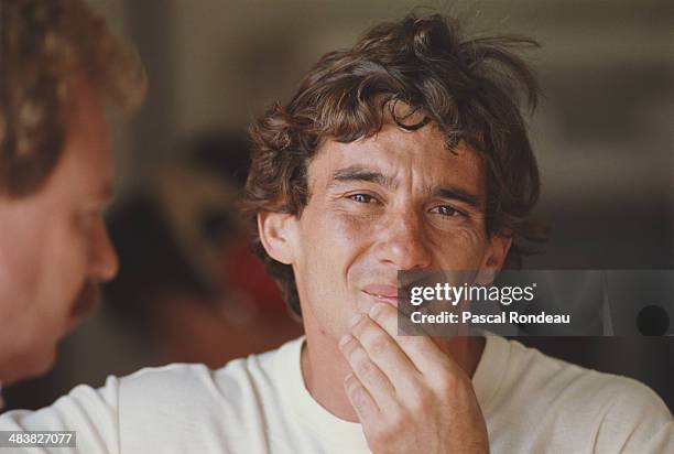 Ayrton Senna of Brazil, driver of the Honda Marlboro McLaren McLaren MP4/5B Honda RA109E V10 during pre season testing on 1st February 1990 at the...