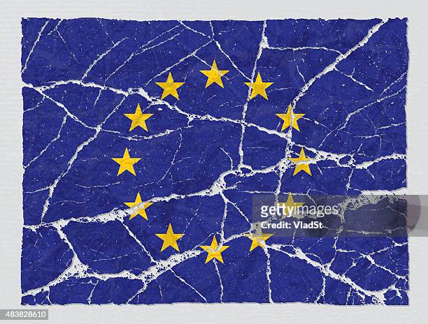 gebrochen broken grunge strukturierte flagge der europäischen union - european union symbol stock-grafiken, -clipart, -cartoons und -symbole