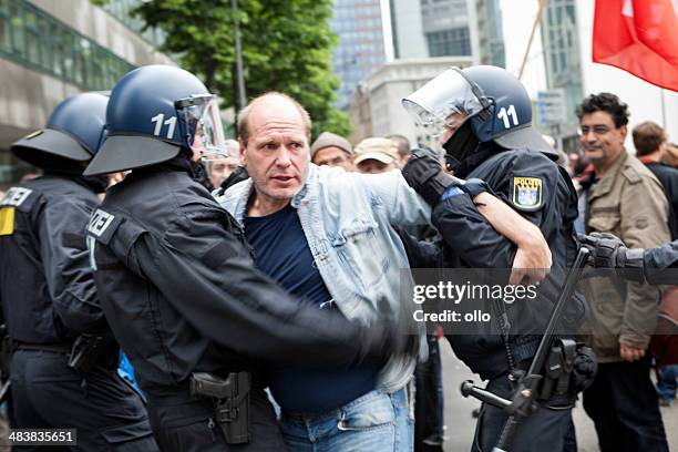 blockupy 2013, frankfurt - protest arrest stock pictures, royalty-free photos & images