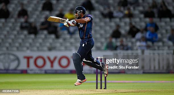 Essex batsman Ravi Bopara cuts a ball to the boundary during the NatWest T20 Blast quarter final match between Birmingham Bears and Essex Eagles at...