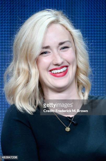 Actress Ashley Johnson speaks onstage during NBC's 'Blindspot' panel discussion at the NBCUniversal portion of the 2015 ser TCA Tour at The Beverly...