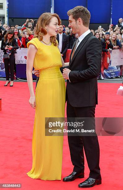 Andrew Garfield, Emma Stone attend the World Premiere of "The Amazing Spider-Man 2" at Odeon Leicester Square on April 10, 2014 in London, England.