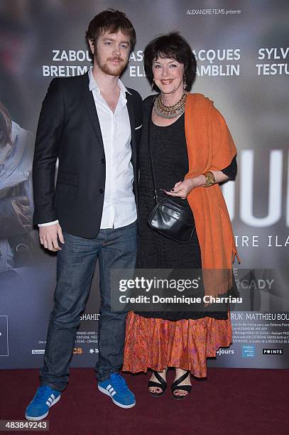 Gaël Giraudeau and his mother Anny Duperey attend the '24 Jours' Paris Premiere at Cinema Gaumont Marignan on April 10, 2014 in Paris, France.