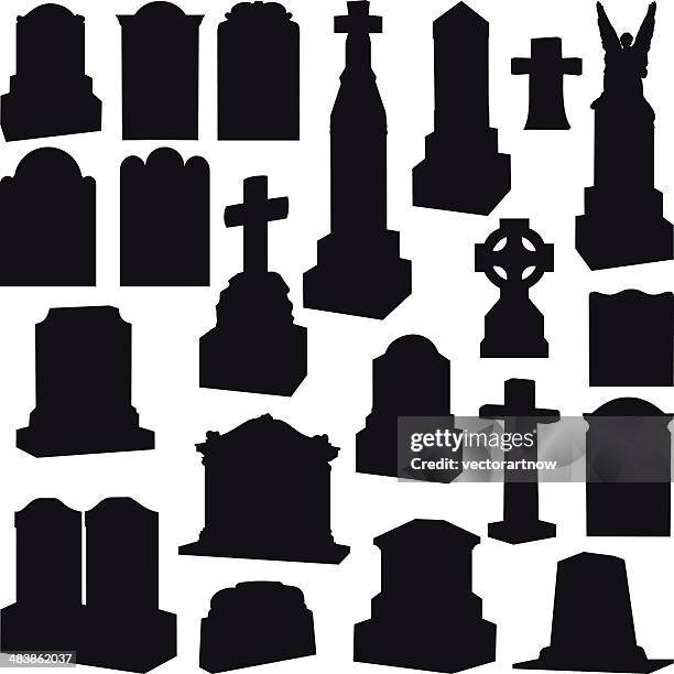 tombstones, headstones, gravestone and crosses - grave stock illustrations