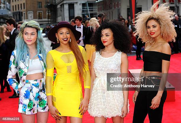 Asami Zdrenka, Amira McCarthy, Shereen Cutkelvin and Jess Plummer of Neon Jungle attend the World Premiere of "The Amazing Spider-Man 2" at Odeon...