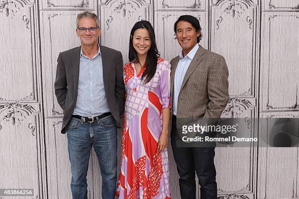 Famed Writer and mountaineer Jon Krakauer, Co-Director Elizabeth Chai Vasarhelyi and Jimmy Chin attend AOL BUILD Presents: "MERU" at AOL Studios In...
