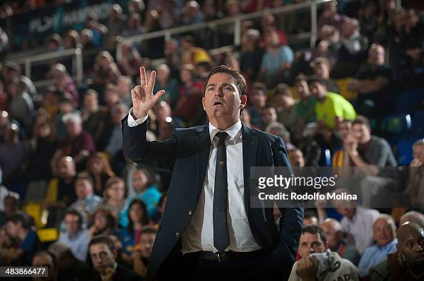 Xavi Pascual, Head Coach of FC Barcelona in action during the 2013-2014 Turkish Airlines Euroleague Top 16 Date 14 game between FC Barcelona Regal v...