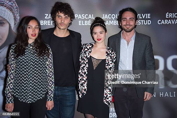 Pauline Cheviller, Tom Hygreck; Audrey Giacomini and Matthieu Boujenah attend the '24 Jours' Paris Premiere at Cinema Gaumont Marignan on April 10,...