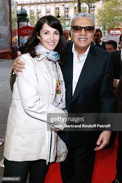 Actress of the movie Zabou Breitman and singer Enrico Macias attend the '24 Jours' Paris Premiere at Cinema Gaumont Marignan on April 10, 2014 in...