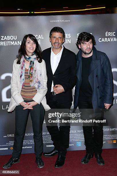 Actors of the movie Zabou Breitman, Pascal Elbe and Eric Caravaca attend the '24 Jours' Paris Premiere at Cinema Gaumont Marignan on April 10, 2014...