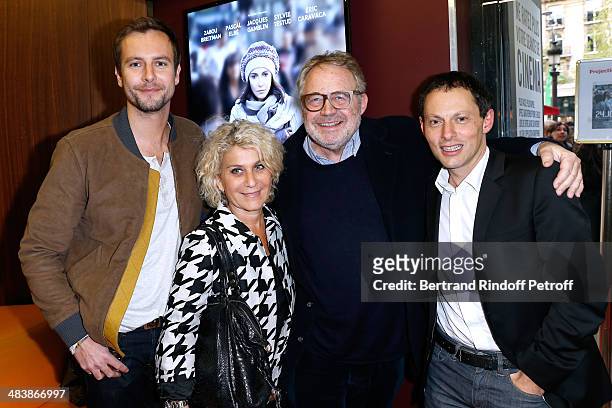 Matthieu Delormeau, Guest, Dominique Segall and Marc Olivier Fogiel attend the '24 Jours' Paris Premiere at Cinema Gaumont Marignan on April 10, 2014...