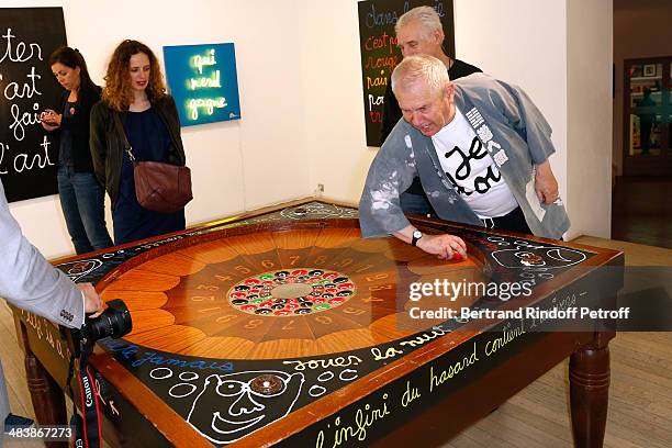 Artist Ben, alias Benjamin Vautier attends his 'Au Casino De L'Art' : Exhibition Preview at Galerie Laurent Strouk on April 10, 2014 in Paris, France.