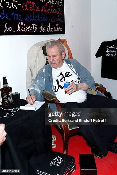 Artist Ben, alias Benjamin Vautier attends his 'Au Casino De L'Art' : Exhibition Preview at Galerie Laurent Strouk on April 10, 2014 in Paris, France.