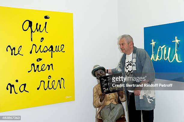 Artist Ben, alias Benjamin Vautier attends his 'Au Casino De L'Art' : Exhibition Preview at Galerie Laurent Strouk on April 10, 2014 in Paris, France.