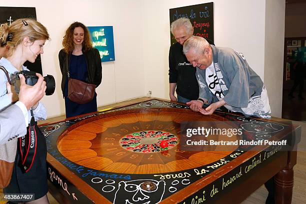 Artist Ben, alias Benjamin Vautier attends his 'Au Casino De L'Art' : Exhibition Preview at Galerie Laurent Strouk on April 10, 2014 in Paris, France.