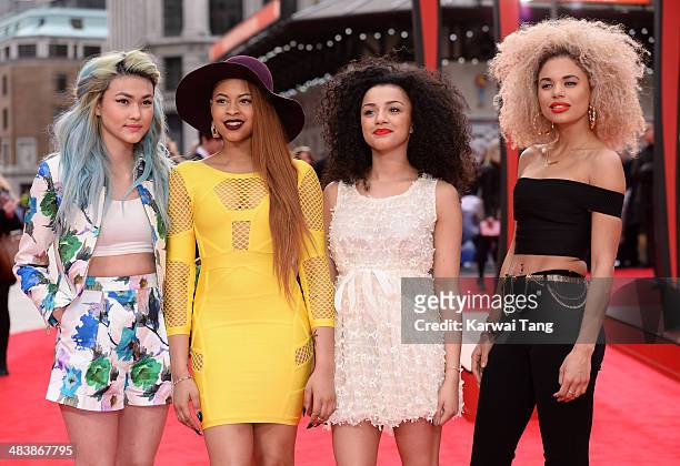 Asami Zdrenka, Amira McCarthy, Shereen Cutkelvin and Jess Plummer of Neon Jungle attend the World Premiere of "The Amazing Spider-Man 2" held at the...