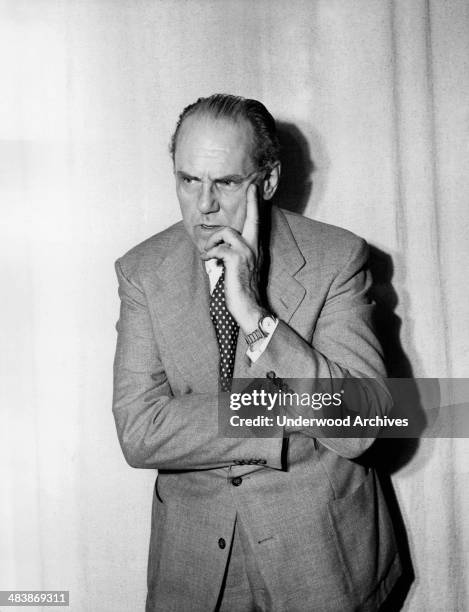 Pensive portrait of astronomer Edwin Hubble, mid to late 1940s.