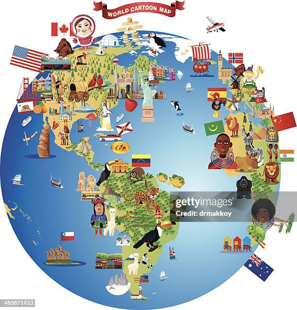 cartoon map of world - madagascar forest stock illustrations