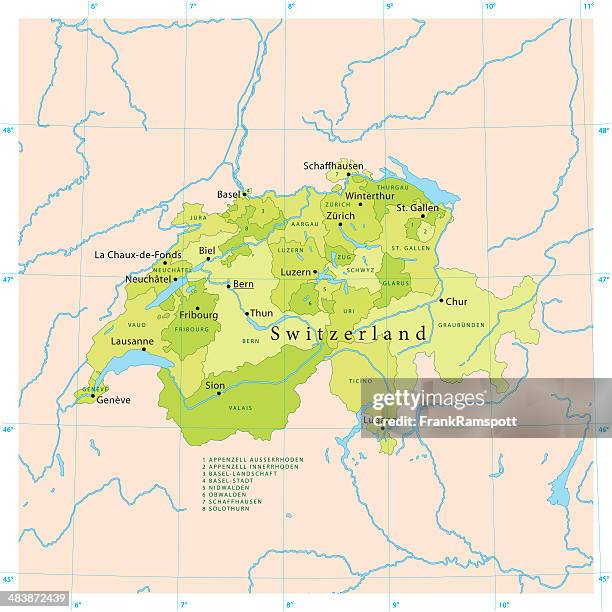 schweiz vektor-karte - switzerland map stock-grafiken, -clipart, -cartoons und -symbole