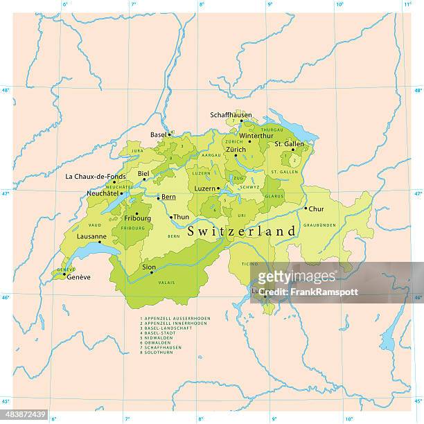 switzerland vector map - zurich map stock illustrations