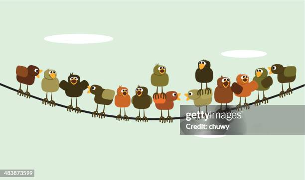 chickens meeting - telephone line stock illustrations