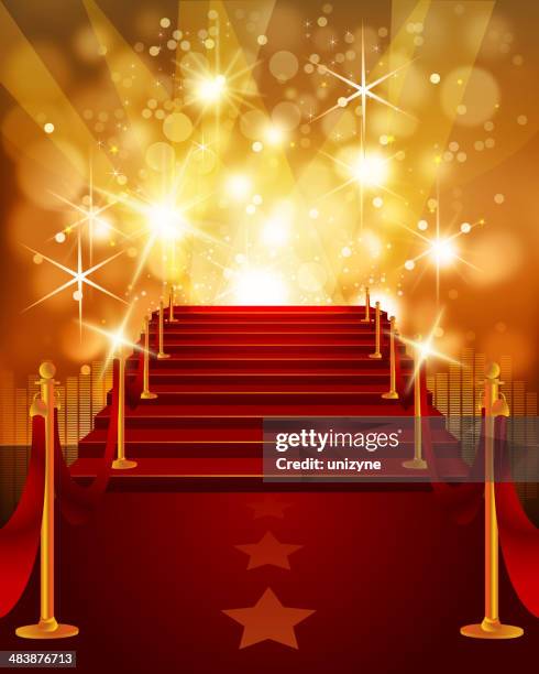 ilustrações de stock, clip art, desenhos animados e ícones de tapete vermelho com brilhante fundo amarelo - awards red carpet