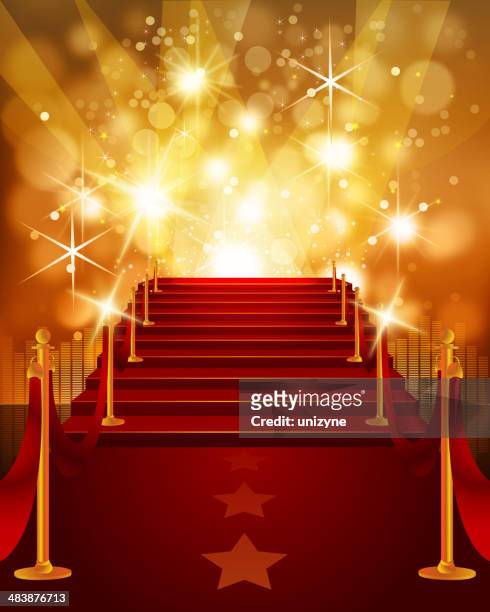 red carpet with bright yellow background - red carpet event stock illustrations