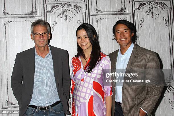 Jon Krakauer, E. Chai Vasarhelyi and Jimmy Chin attend AOL Build Presents: "MERU"at AOL Studios In New York on August 13, 2015 in New York City.