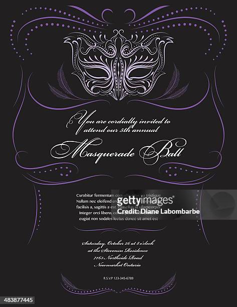 calligraphy style masquerade mask invitation - evening ball stock illustrations