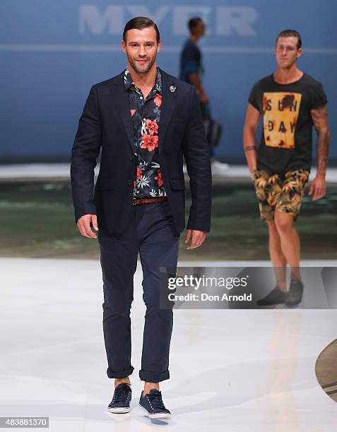 Kris Smith showcases designs by Scotch and Soda on the catwalk during the Myer Spring 2015 Fashion Launch on August 13, 2015 in Sydney, Australia.