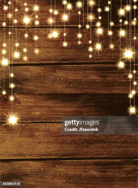 bildbanksillustrationer, clip art samt tecknat material och ikoner med wooden background with string lights - bröllopsinbjudan