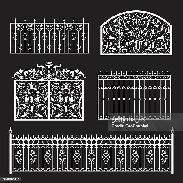 fences silhouette - palisade boundary stock illustrations