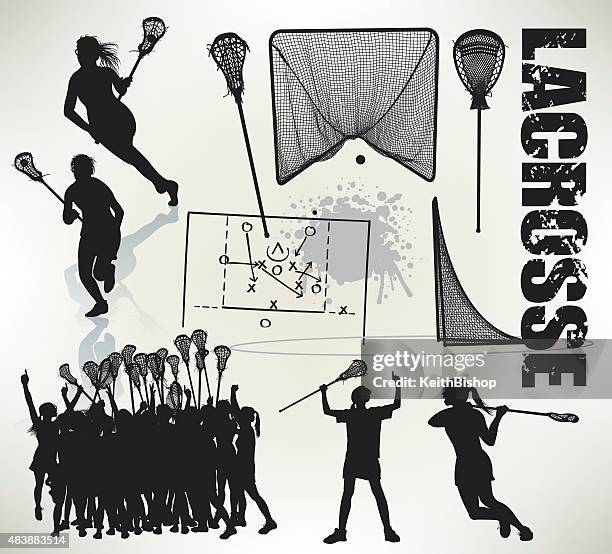 ilustraciones, imágenes clip art, dibujos animados e iconos de stock de niñas deportes equipo de lacrosse - superestrella deportista