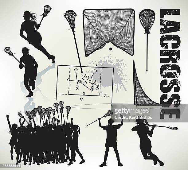 girls lacrosse - sports equipment - teenagers only stock illustrations