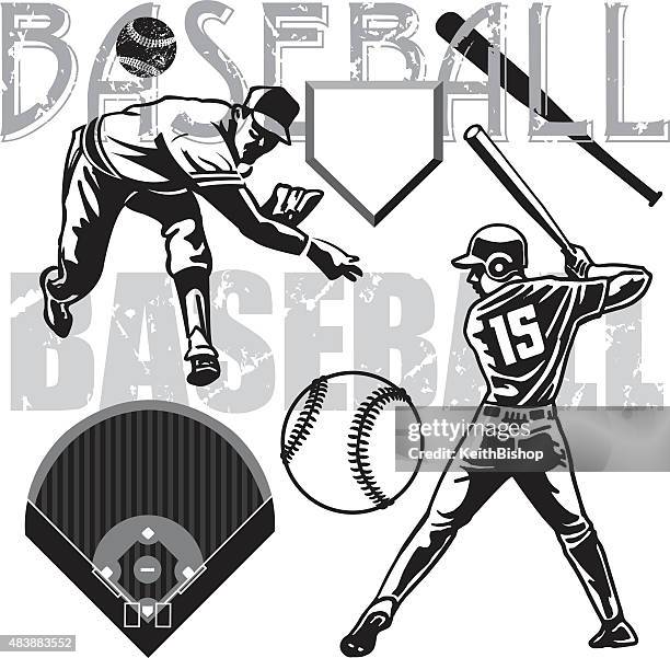 baseball batter, pitcher, equipment - baseball field stock illustrations