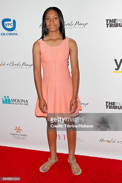Mo'ne Davis attends the 15th annual Harold and Carole Pump Foundation gala at the Hyatt Regency Century Plaza on August 7, 2015 in Los Angeles,...